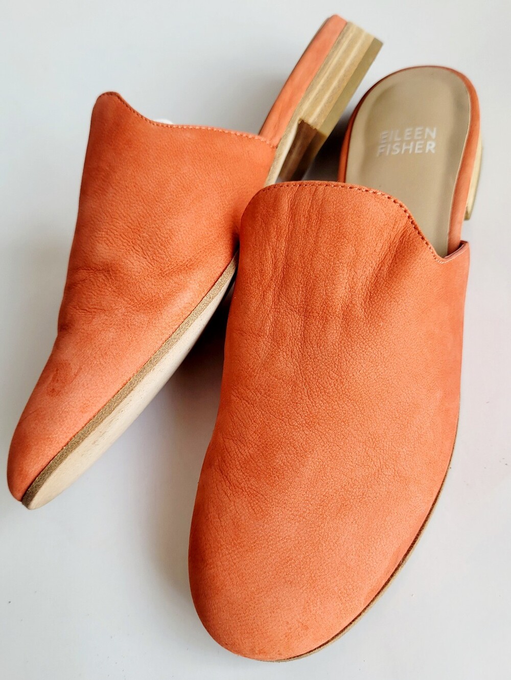 Eileen Fisher Dion Coral Pink 100% Nubuck Leather Mules US 6.5